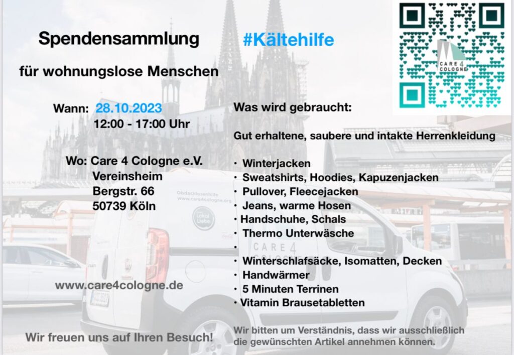 #Kältehilfe, Spendensammlung am 28.10.2023 in Köln-Mauerheim